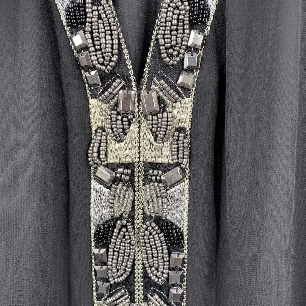 Carmen Marc Valvo Black Beaded Chiffon Sleeveless V-Neck Top Size Large - Picture 3 of 5